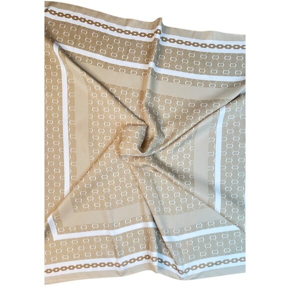 2/$30 NEW Tan Cream Camel Neutral Geometric Printed Silky Fashion Head Scarf - Picture 4 of 8